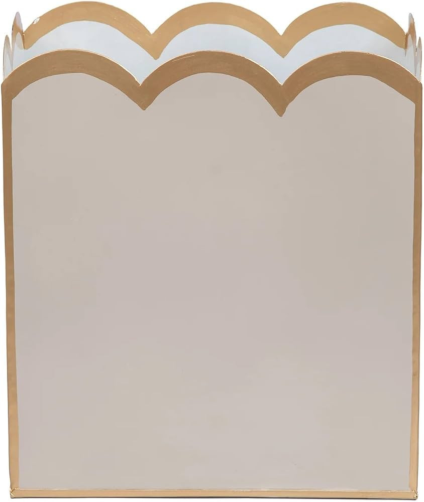 Jaye's Studio Decorative Trash Can Taupe & Gold Waste Basket, Magazine Holder Metal, Bathroom Was... | Amazon (US)