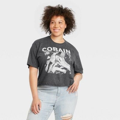 Women's Kurt Cobain Short Sleeve Cropped Graphic T-Shirt - Charcoal Gray | Target