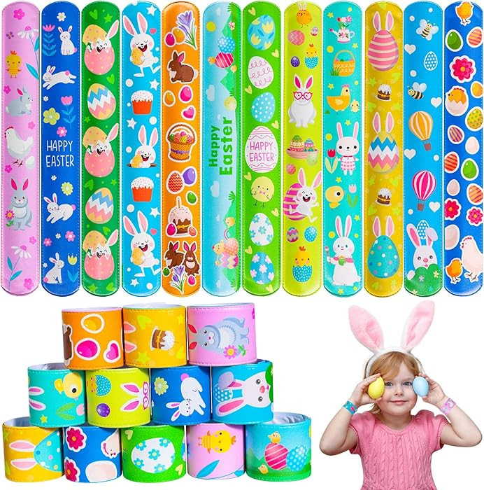Max Fun 48pcs Easter Slap Bracelets Party Favors Toys Basket Stuffers for Kids Party Favors Easte... | Amazon (US)