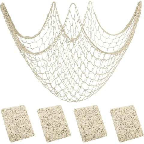 Decorative Fishing Net 1 Pack, 5x10 ft Large Beige Fish Net Decor for Wall, Photo Display, Nautic... | Amazon (US)