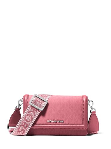 Michael Kors Jet Set Small Phone Crossbody Bag, Silver-Tone Hardware/Signature w/Logo Webbing Strap/Rosewood | Amazon (US)