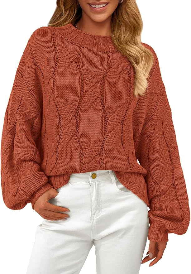 PRETTYGARDEN Women's Cable Knit Sweaters Long Sleeve Crew Neck Oversized Chunky Fall Sweater Pull... | Amazon (US)