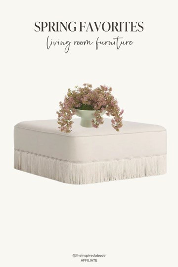 How fun is this fringe ottoman from our “feminine & ecletic living room” design moodboard paired with these faux florals perfect for spring?! 💕

#LTKHome #LTKSeasonal