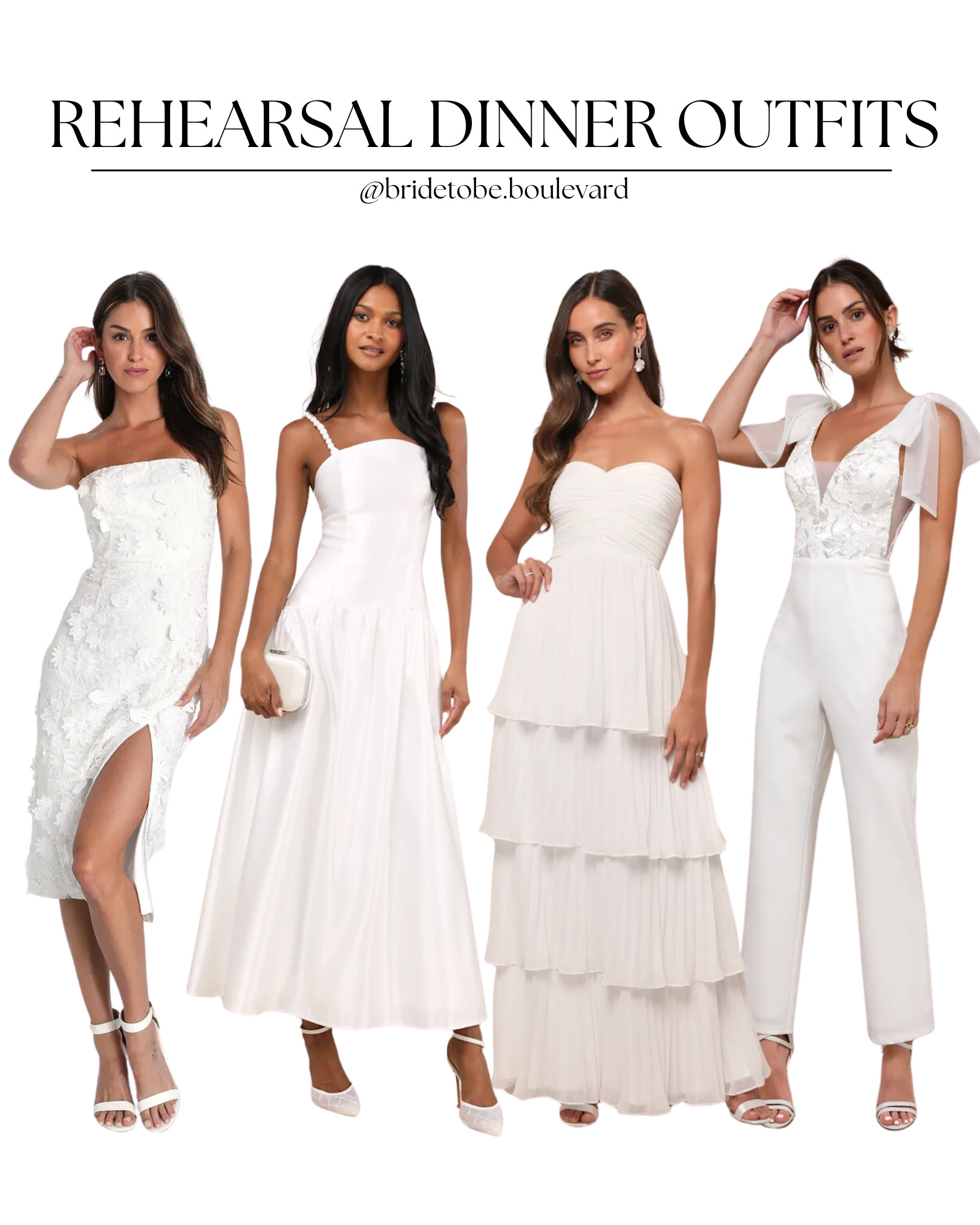 ✨ Rehearsal Dinner Ready ✨ From romantic ruffles to delicate floral embellishments—and even a chic jumpsuit—these stunning rehearsal dinner outfits are perfect for making a stylish statement before the big day! 🤍 Shop now to find your perfect look! #BridalStyle #RehearsalDinner #WeddingInspo #BrideToBe #LTKBridal 

 #LTKParties #LTKStyleTip #LTKWedding