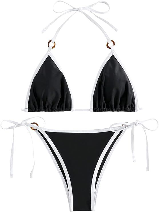 SHENHE Women's Sexy Bikini Sets Ring Triangle Tie Bathing Suits 2 Piece Swimsuits | Amazon (US)