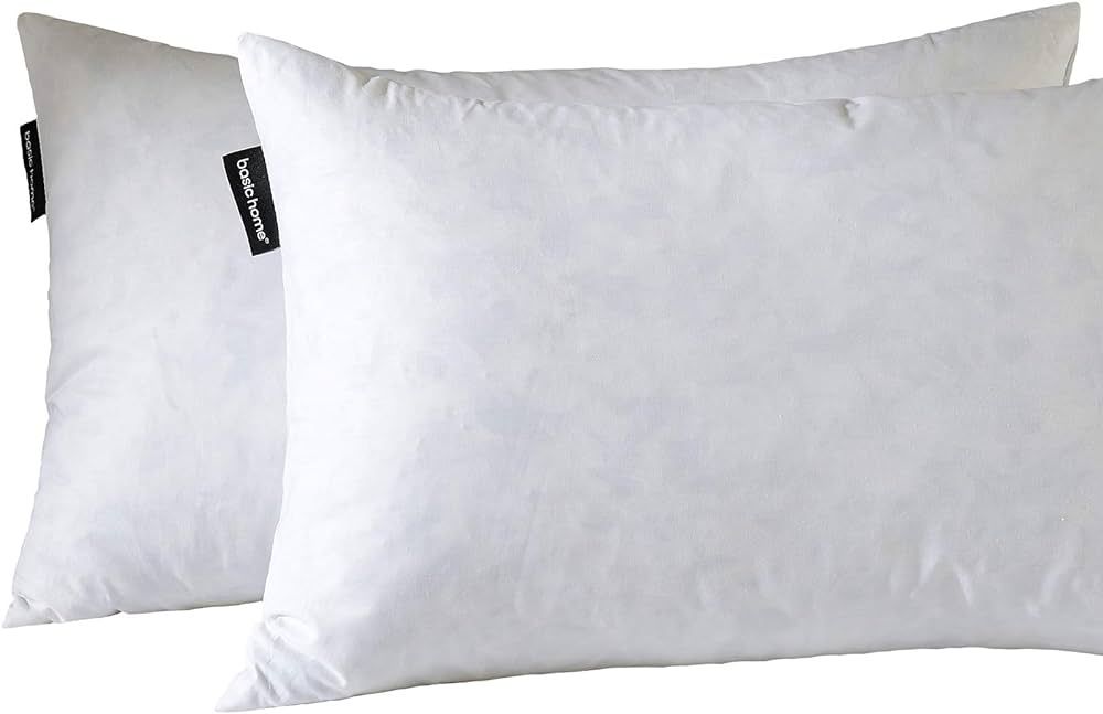 16X26 Oblong Feather & Down Pillow Insert, 100% Cotton Fabric, Set of 2, White | Amazon (US)