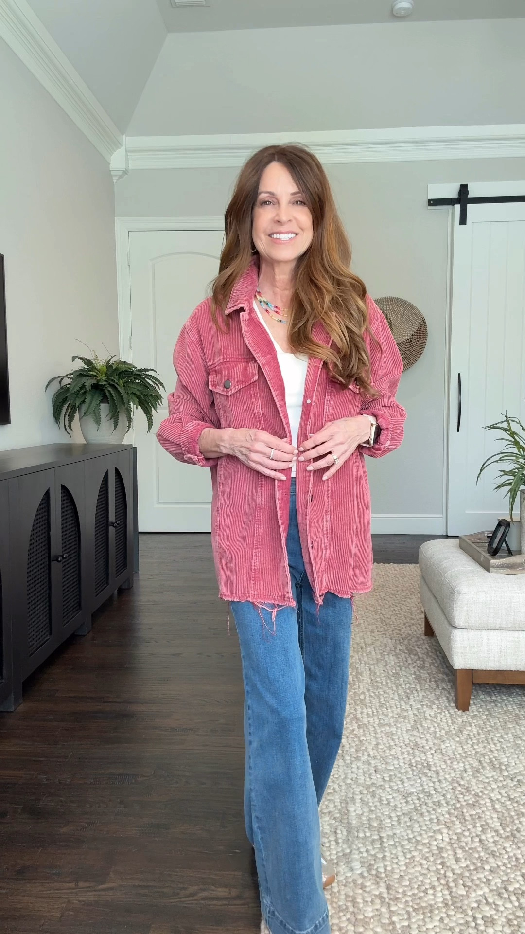 Oversized corduroy shacket with distressing at the hem. Cute and casual for an added layer of warmth. Available in lots if color options. And this layered stone necklace is one of my favorites too.

#LTKFindsUnder50 #LTKPetite #LTKStyleTip