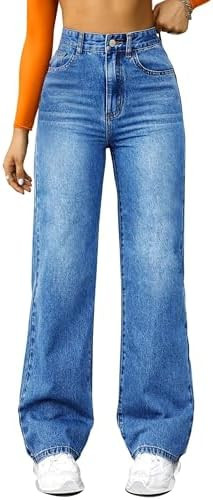Straight Leg Jeans for Women,High Waisted Wide Leg Loose Microelastic Boyfriend Denim Pants | Amazon (US)
