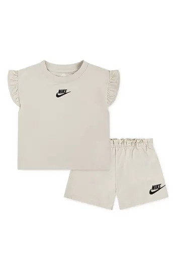 Nike Kids' French Terry T-Shirt & Shorts Set in Light Orewood Brown at Nordstrom Rack, Size 6R | Nordstrom Rack