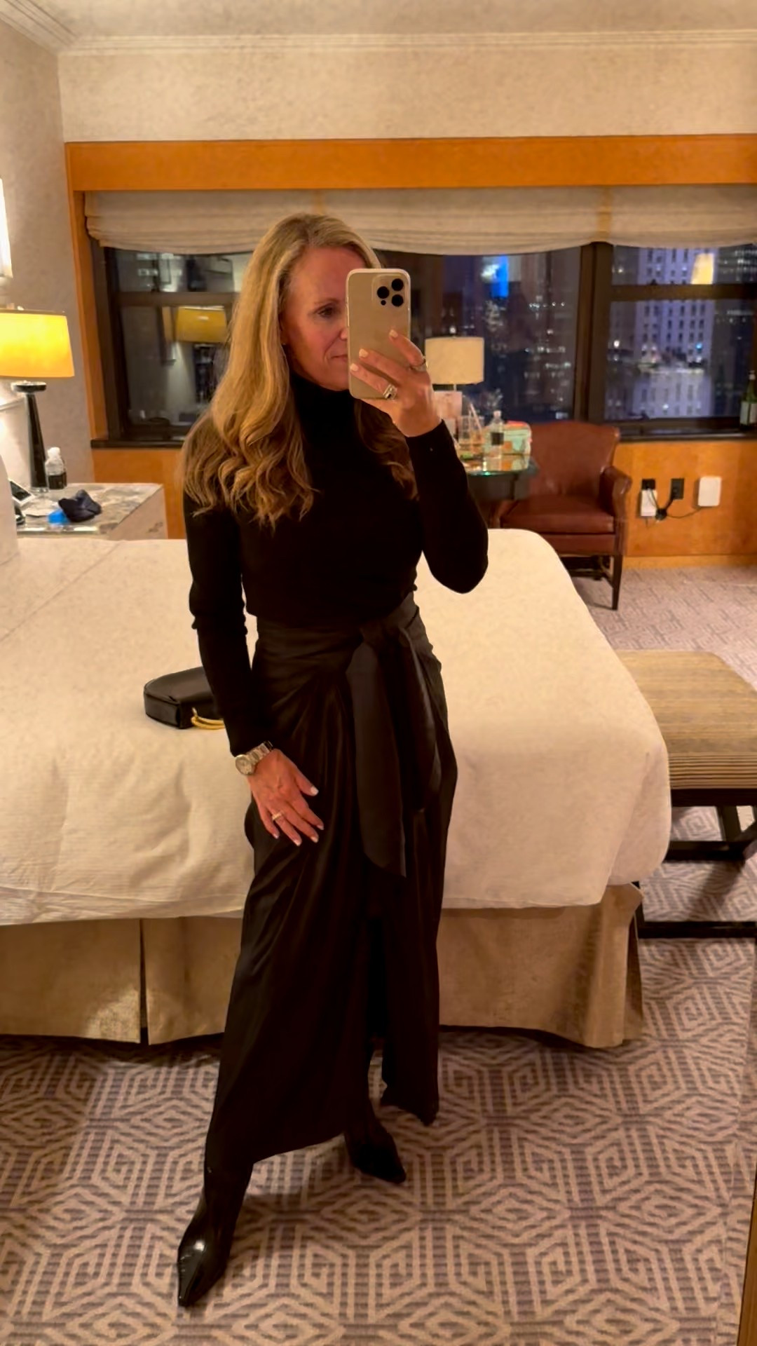 Drinks and dinner at NYC Baccarat Hotel Grand Salon

Black cashmere turtleneck 
Julia Amory black silk dupioni Cartagena skirt
Black waterproof leather boots with kitten heel from La Canadienne 

#LTKTravel #LTKHoliday #LTKOver40