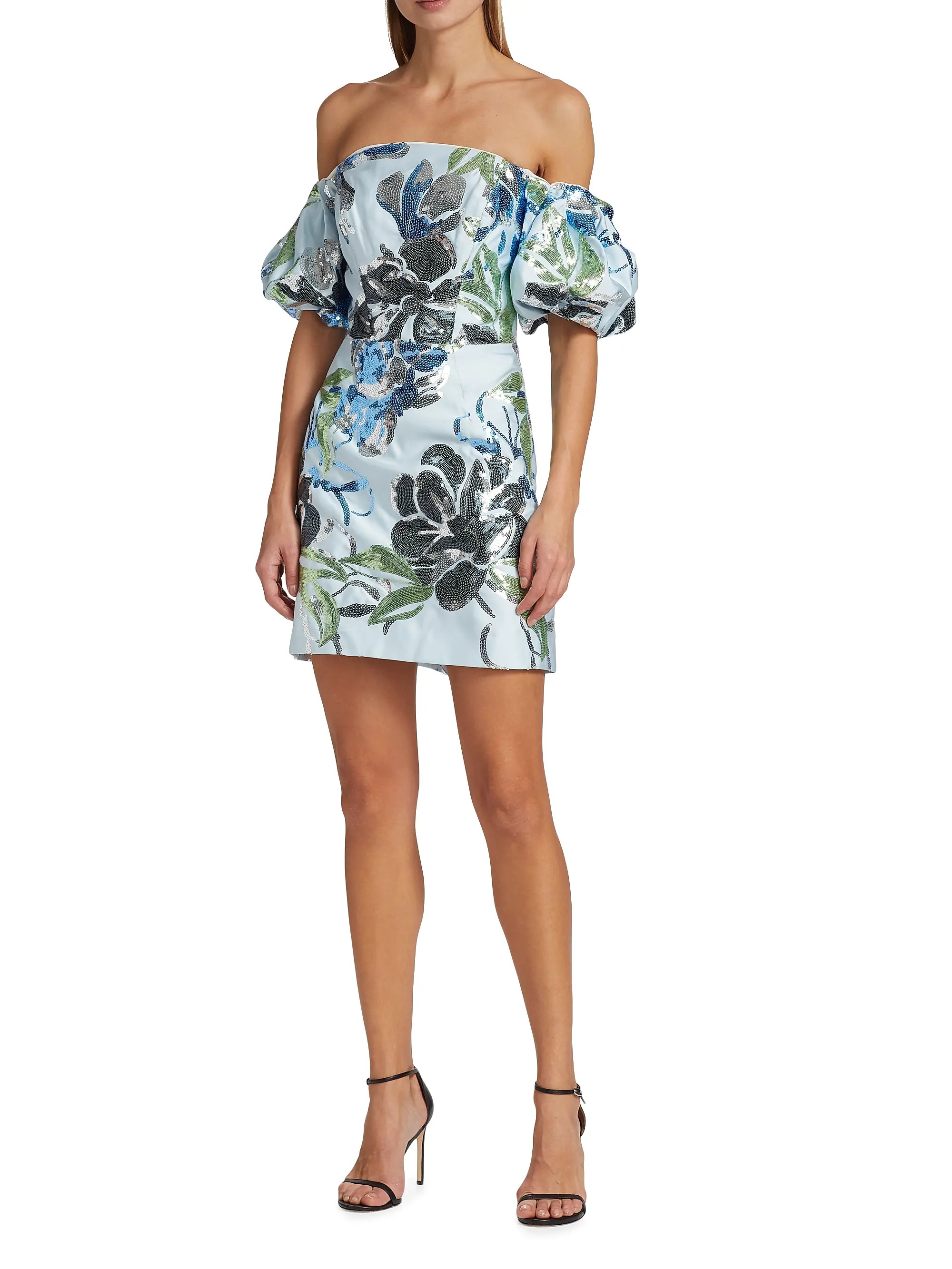 Puff-Sleeve Sequin-Embellished Minidress | Saks Fifth Avenue