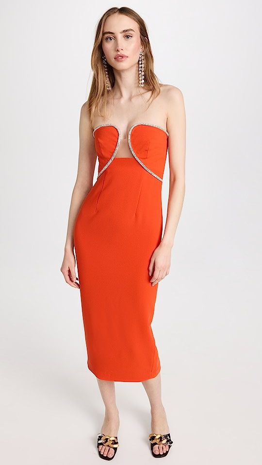Red Bandeau Crepe Midi Dress | Shopbop