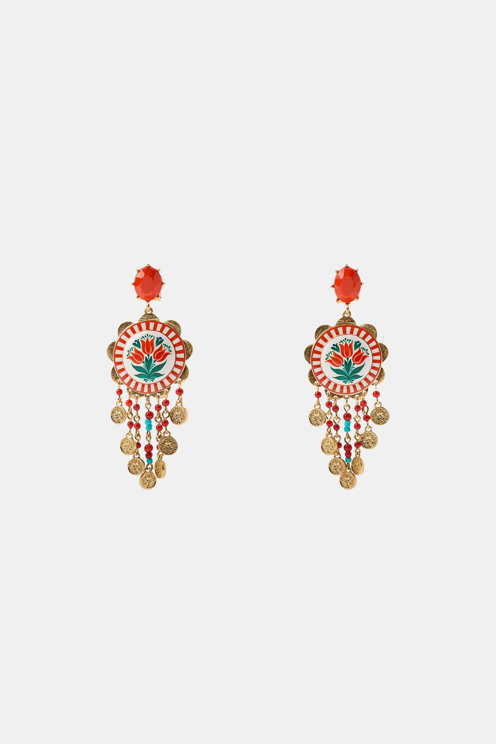 FLORAL STONE EARRINGS | Zara US