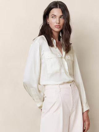 Double Pocket Satin Shirt | Banana Republic Factory