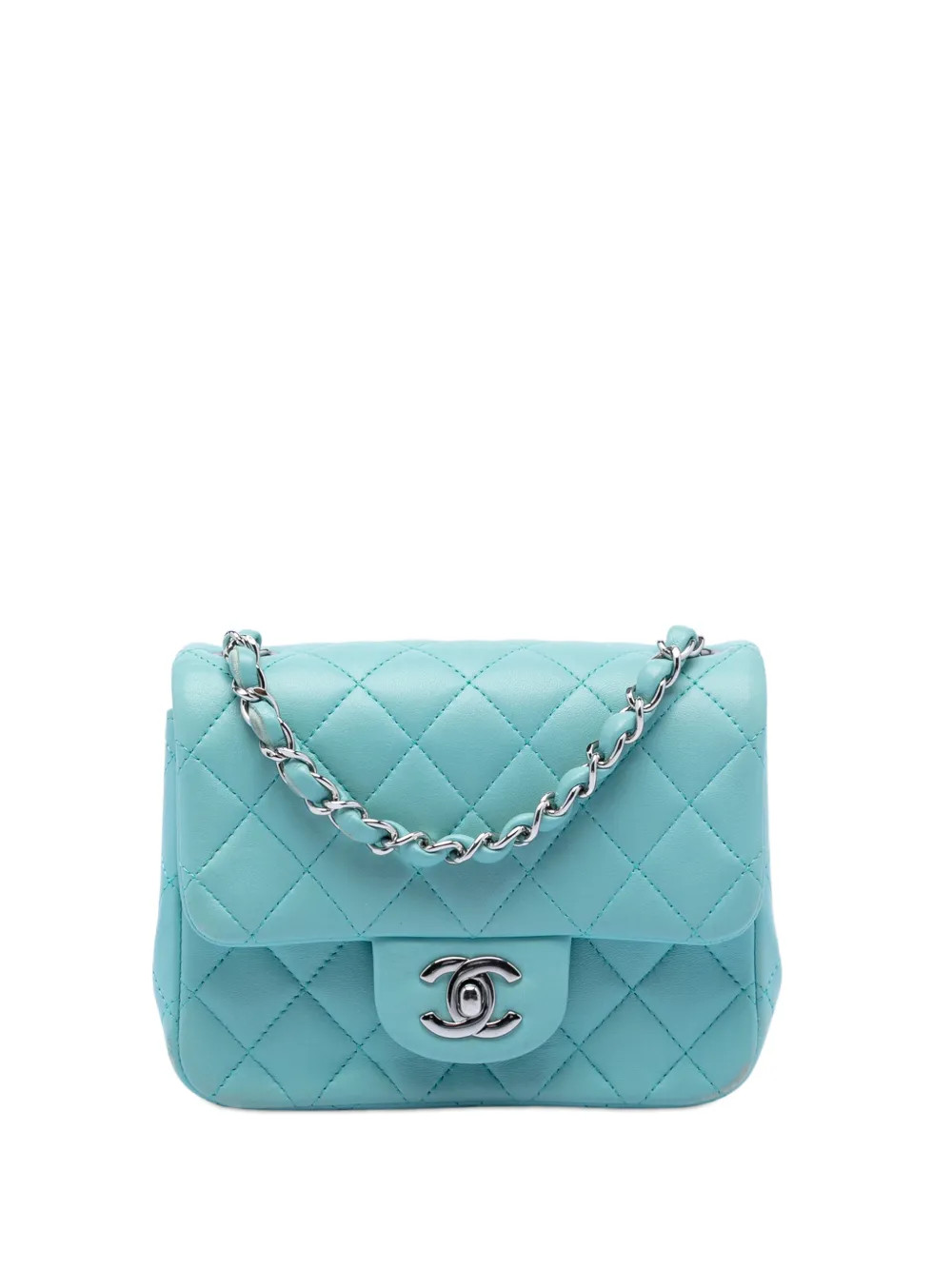 CHANEL Pre-Owned 2018-2019 Mini Square Classic Lambskin Single Flap Crossbody Bag | Blue | FARFET... | Farfetch Global