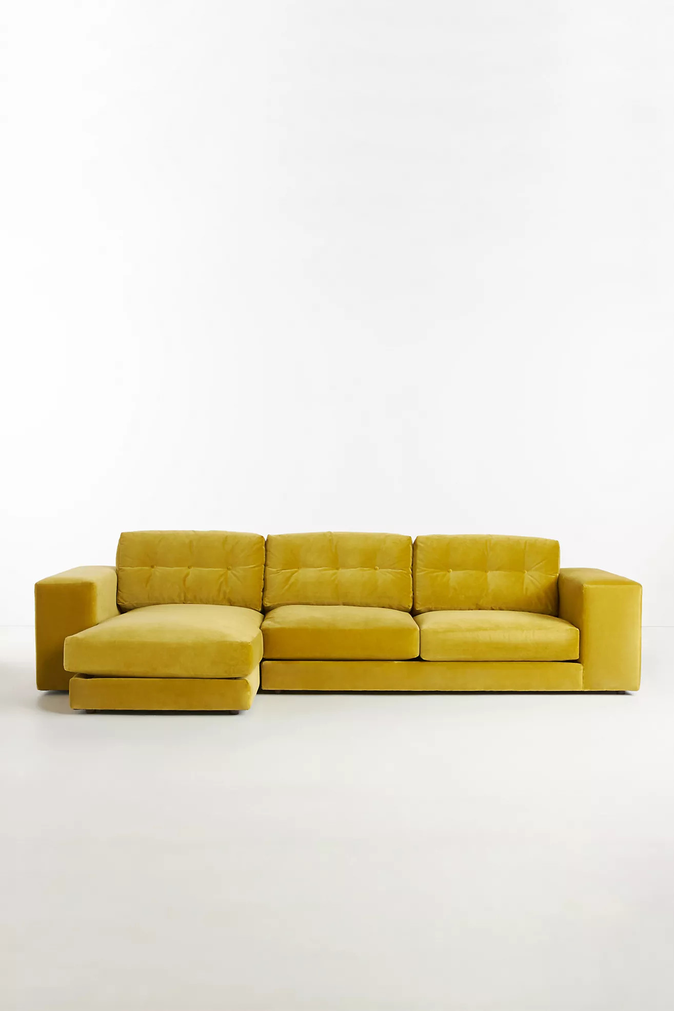 Jillian Chartreuse Performance Porto Velvet Chaise Sectional | Anthropologie (US)