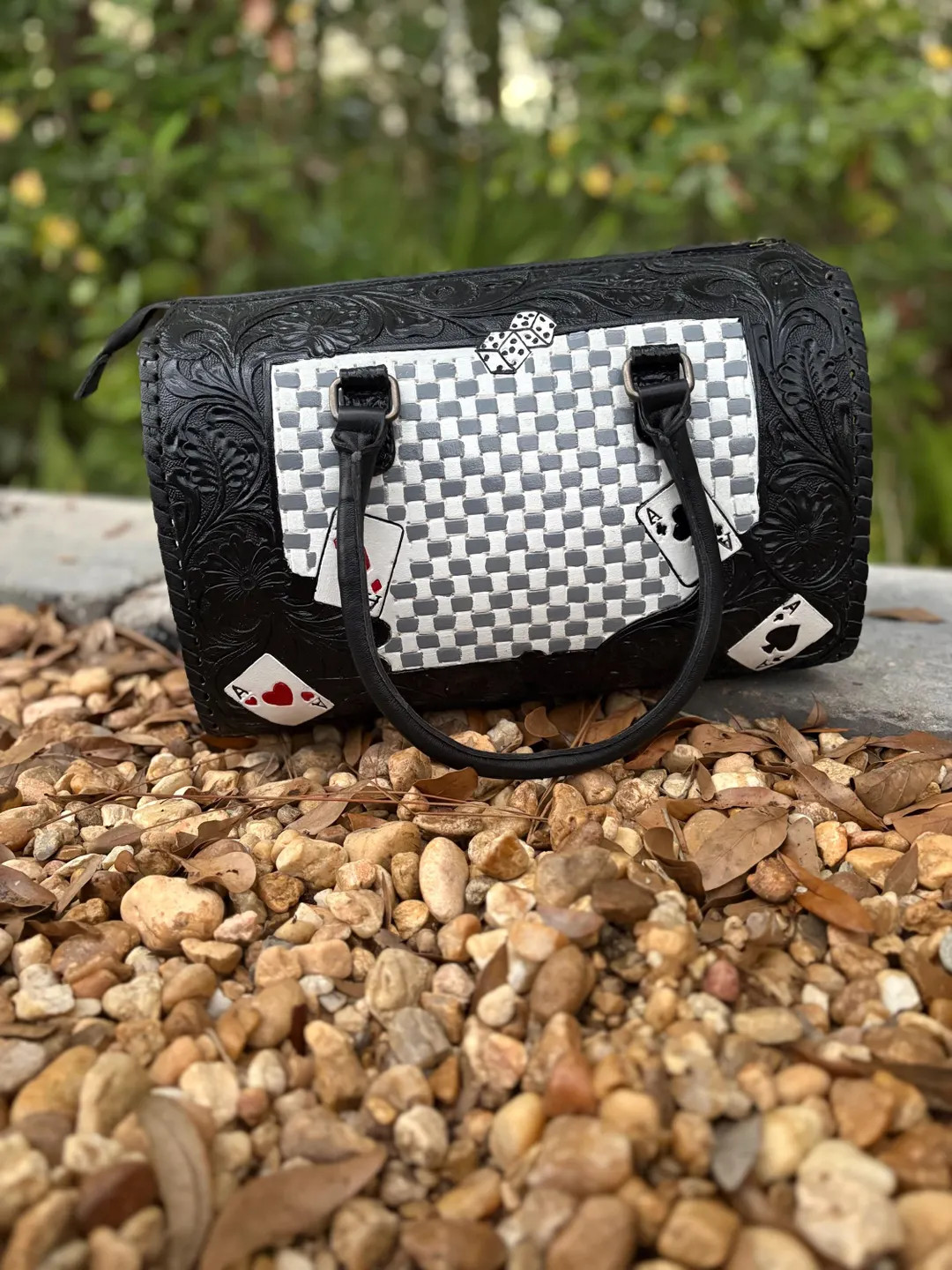 SALE Cards and Dice Vegas Tooled Leather Speedy Bag- Western Charm Purse. Crossbody Bag. Black an... | Etsy (US)