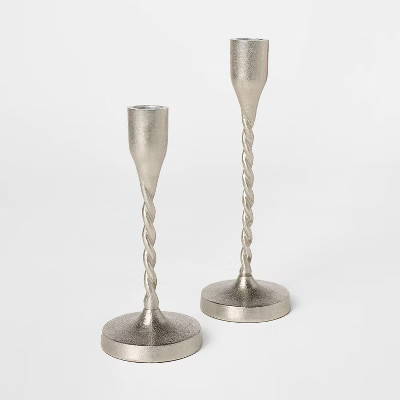 Set of 2 9"x3" Metal Taper Candle Holders Silver - Threshold™ designed with Studio McGee | Target