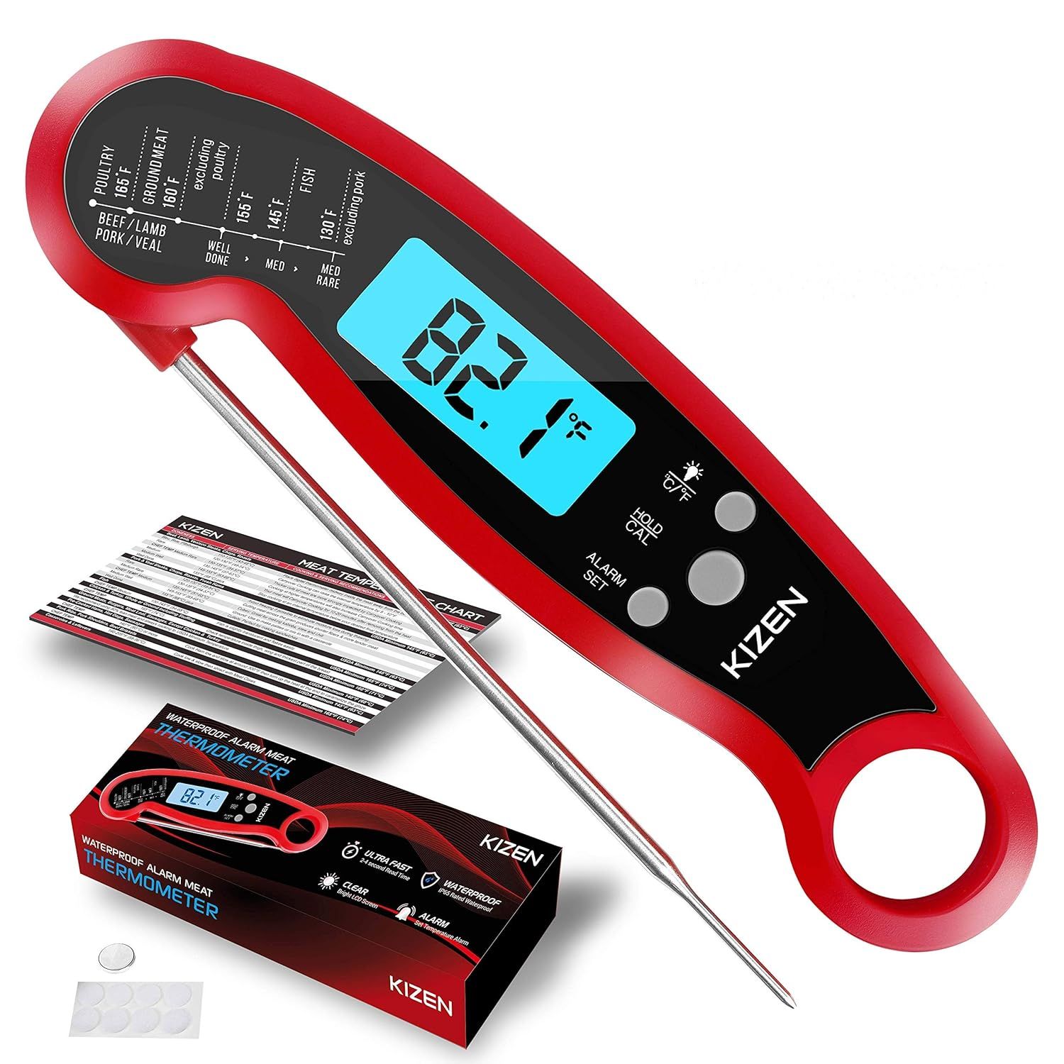 Kizen Meat Instant Read Thermometer - Best Waterproof Alarm Thermometer with Backlight & Calibrat... | Amazon (US)