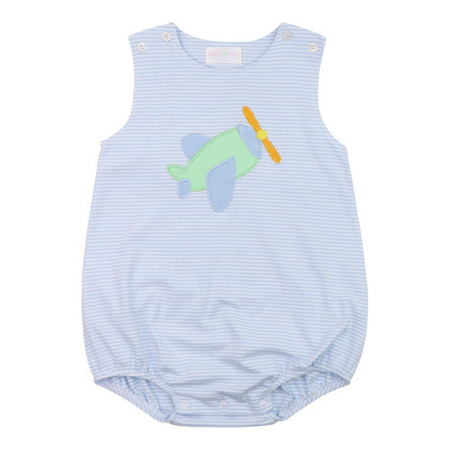 Blue Knit Stripe Applique Airplane BubbleISCL256-BBUB15-23-6M | Cecil and Lou