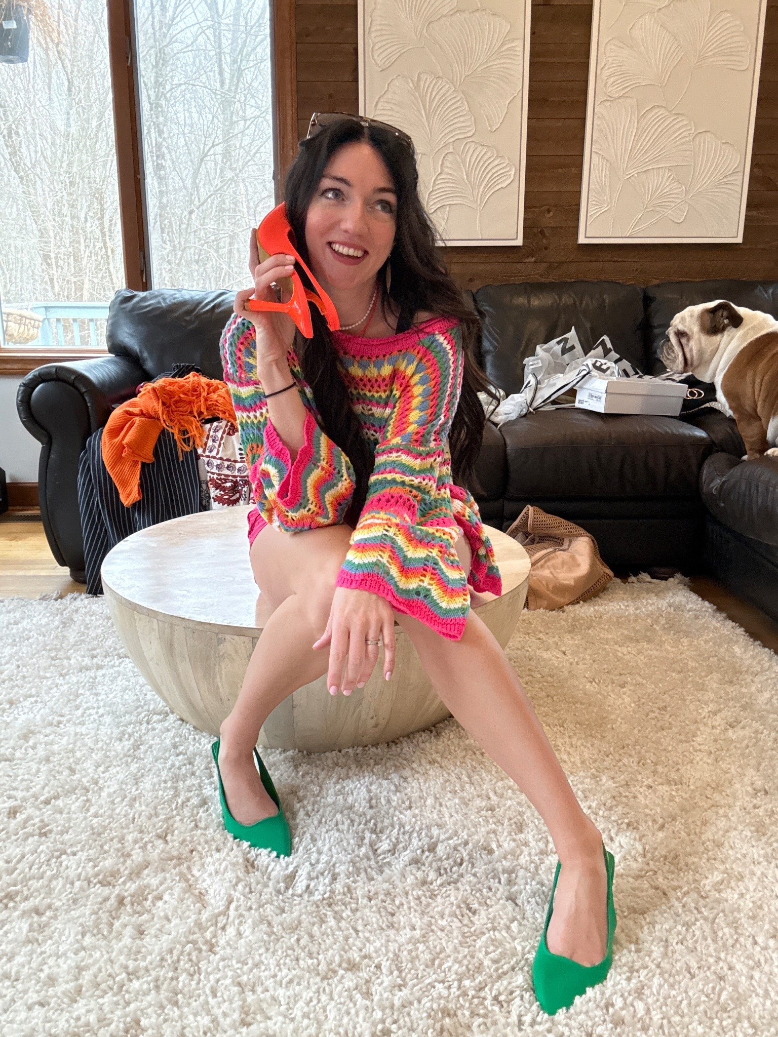 Pink green yellow oversized sweater. Low heels

#LTKFindsUnder50 #LTKParties #LTKFindsUnder100