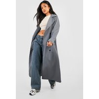 Womens Petite Longline Trench Coat - Grey - 4 | boohoo (US & Canada)