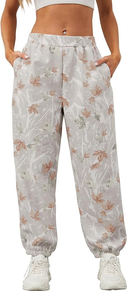Women's Baggy Fleece Sweatpants Casual High Waisted Joggers Pants Fitted Sweat Pants with Pockets | Amazon (US)