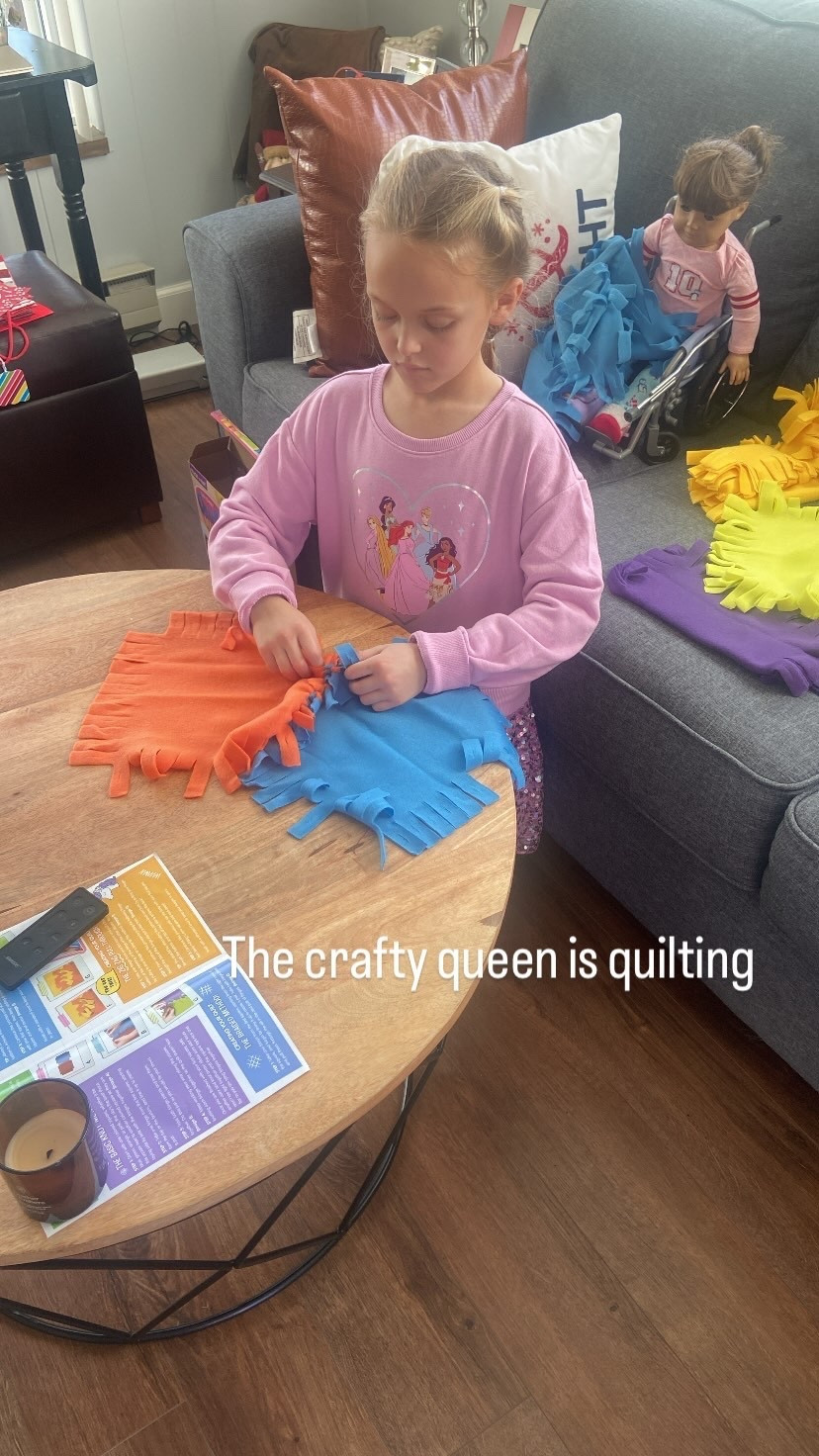 The crafty queen is quilting