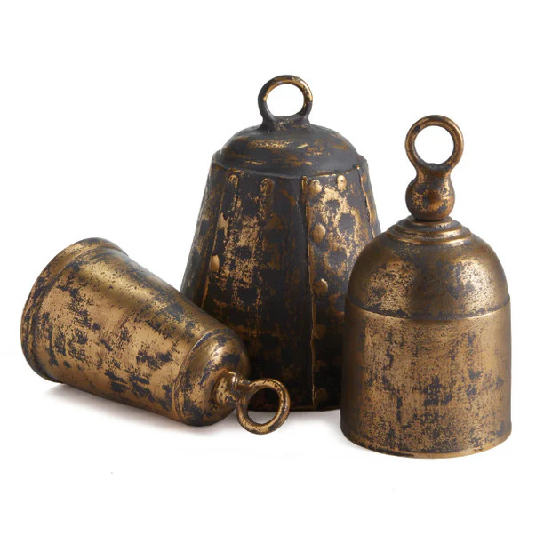 Antiqued Decorative Sleigh Bells - Set of 3 | Cailini Coastal