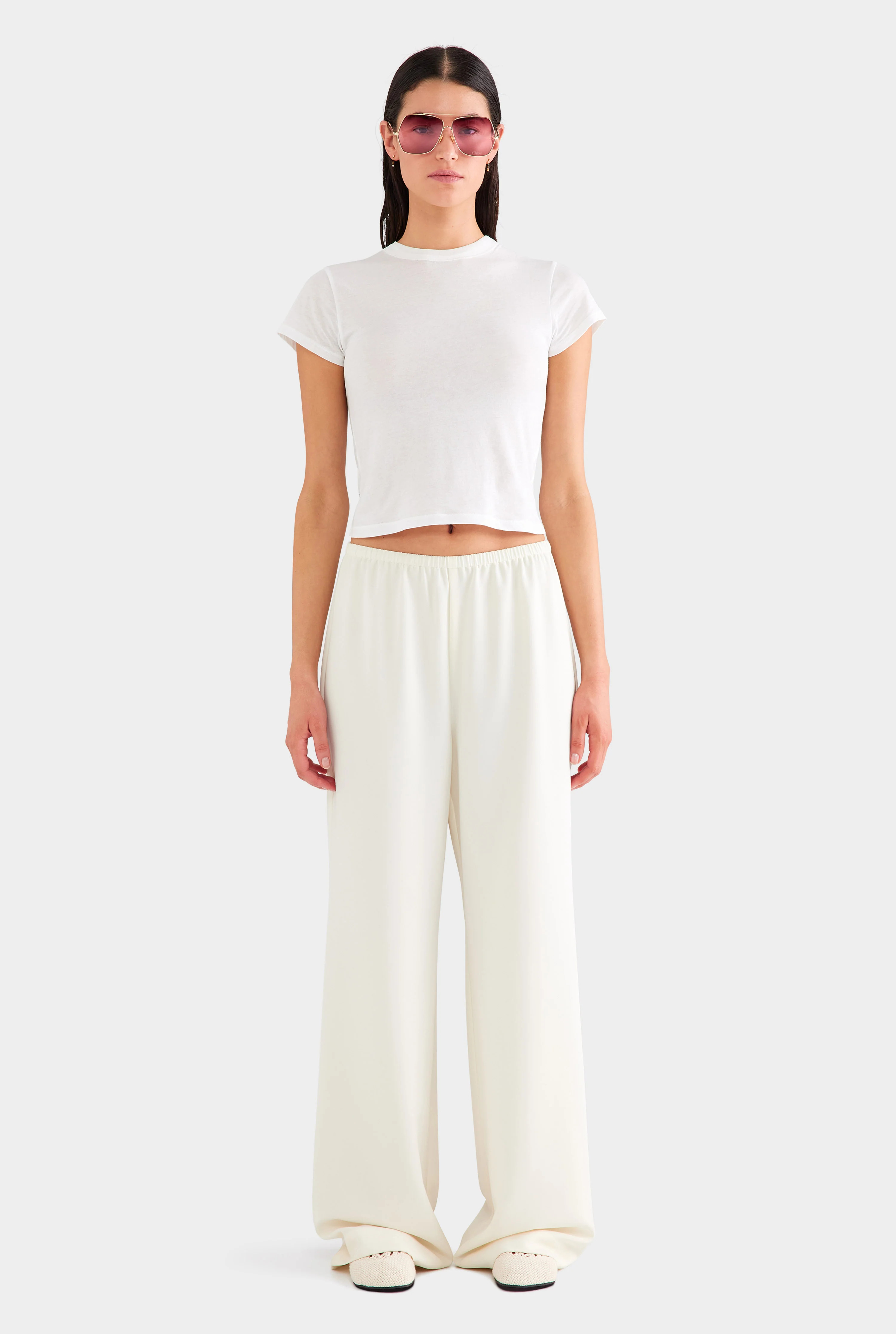 Womens Crepe Elastic Waist Pant in Off White | Venroy | Venroy AU