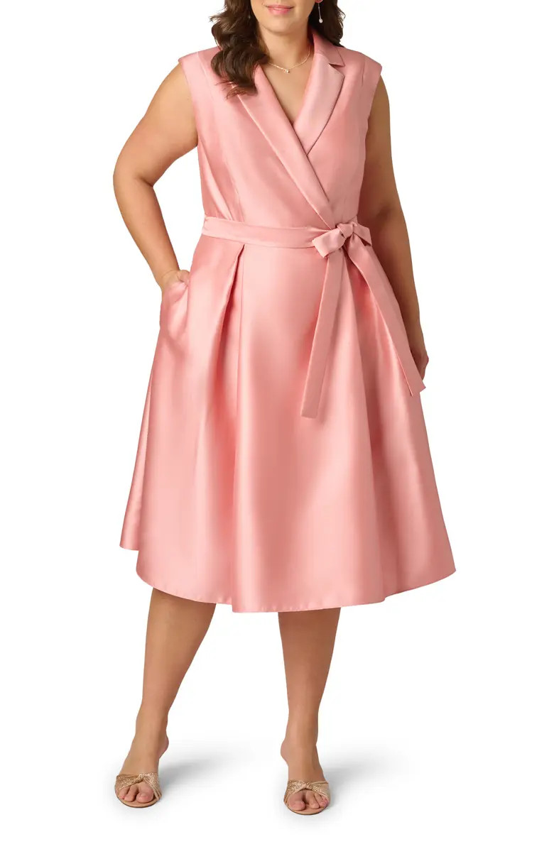 Adrianna Papell Lapel Mikado Midi Dress | Nordstrom | Nordstrom
