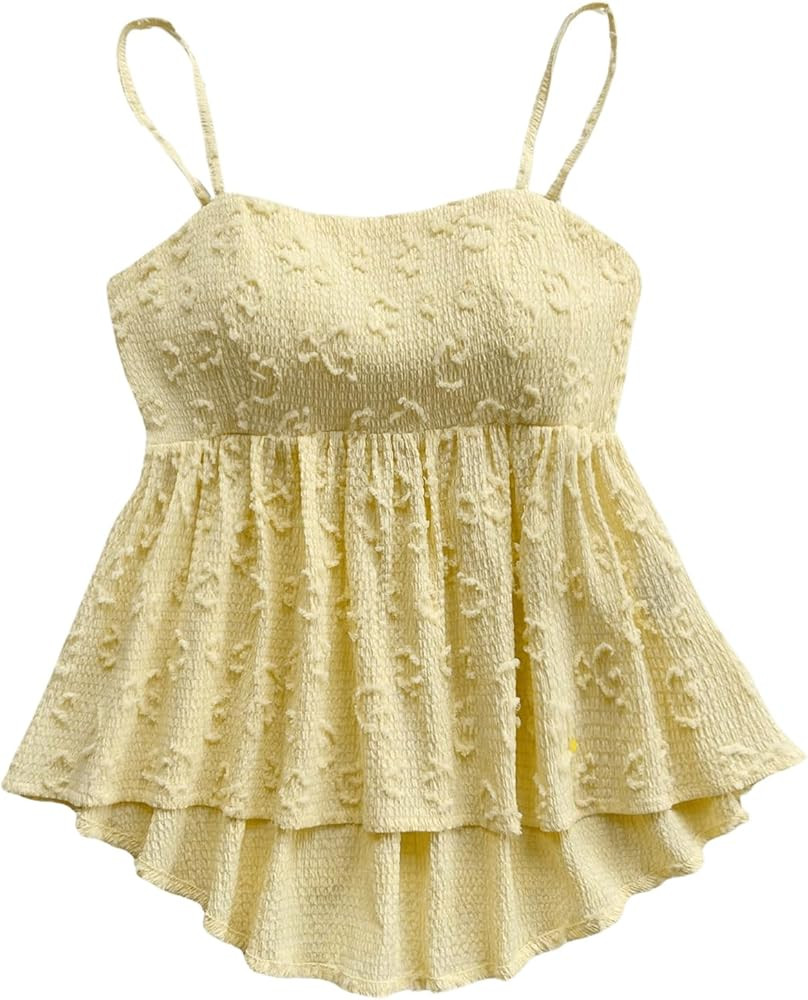 GORGLITTER Women's Asymmetrical Peplum Tops Ruffle Open Back Sleeveless Textured Strappy Cami Goi... | Amazon (US)