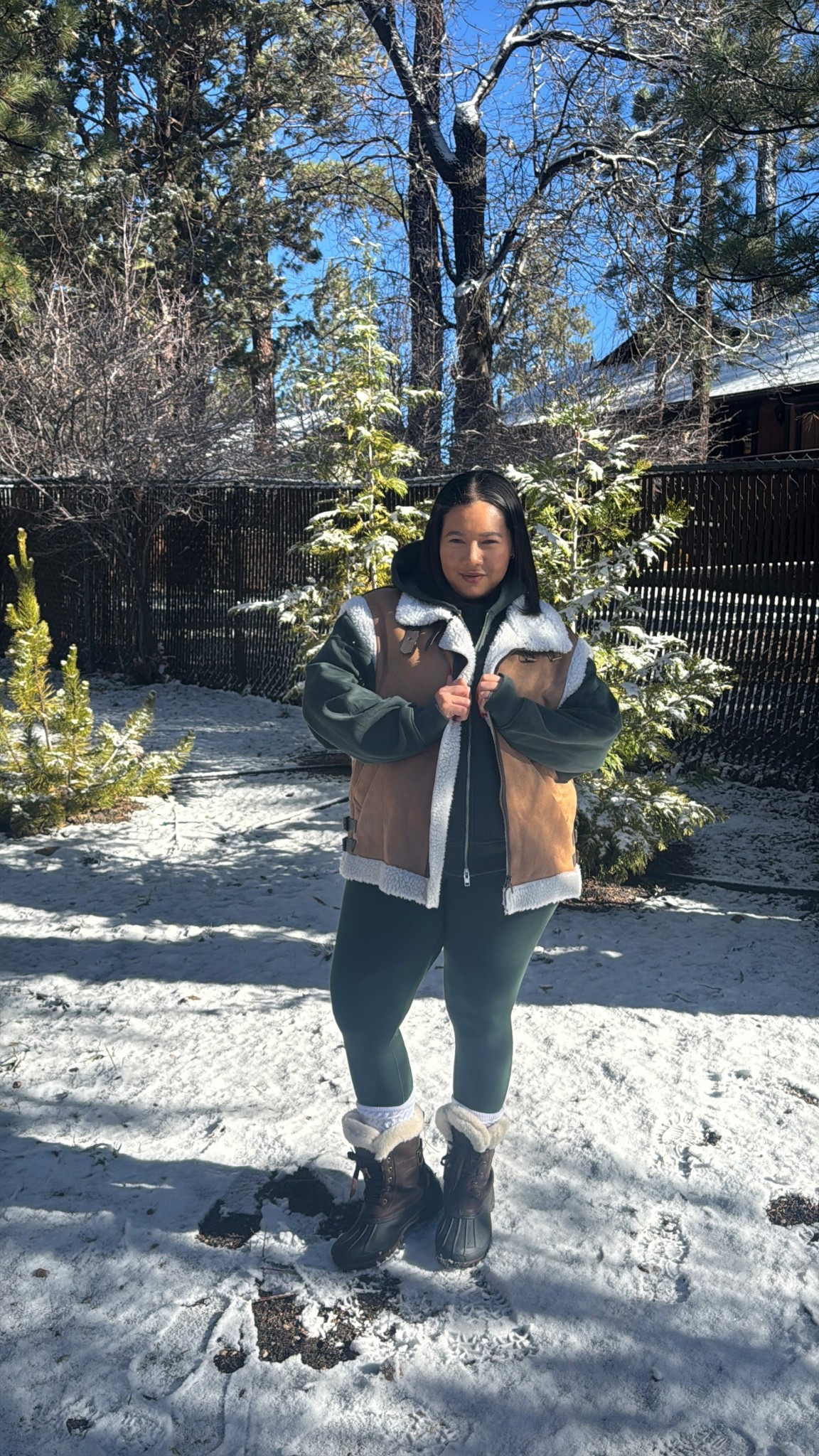 What I wore while I was in big bear. The weather was nice and chilly. 

Sherpa vest- XL/ I wanted an oversized fit 
Zip up hoodie - large / runs big / men’s sweater 
Leggings - large / they fit good- I normally get a medium from my Amazon ones but I didn’t know how these would fit. Super comfortable 
Snow boots- 8.5/ tts 

Winter outfit 
Casual outfit 
Snow outfit 
Winter coat 
Sherpa vest 
Midsize fashion 
Midsize outfit 
Mom outfit idea 

#LTKootd #LTKMidsize #LTKPetite

#LTKMidsize #LTKootd #LTKPetite