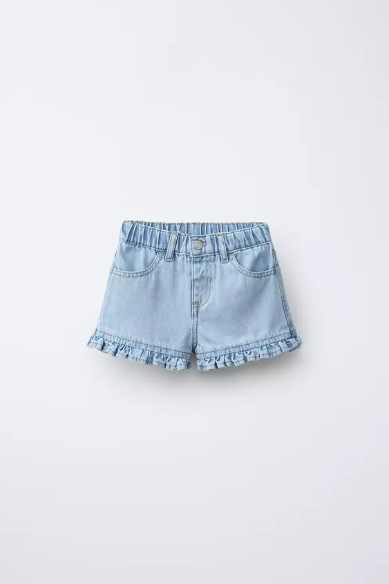 RUFFLED DENIM SHORTS | Zara US