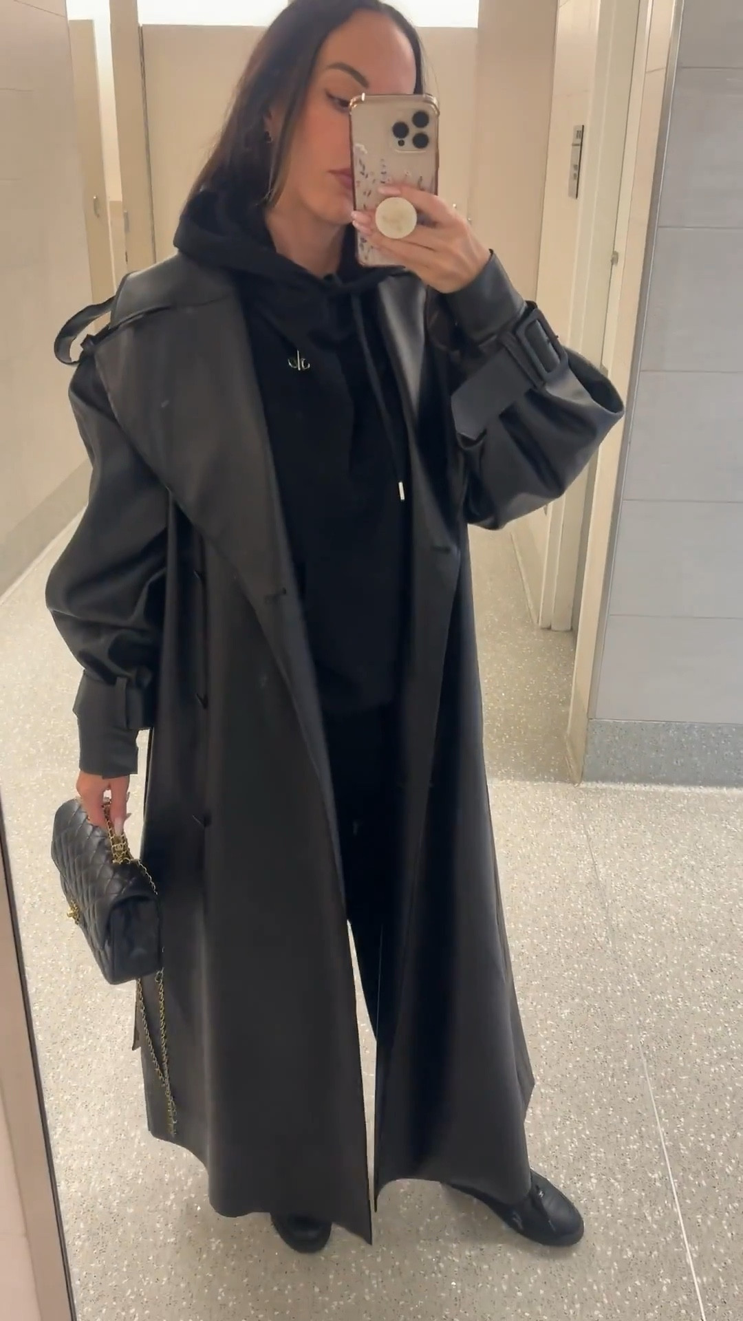 Today’s airport outfit - alo sweatsuit & oversized leather trench. All fun and games until you land in Florida 🤣 

Winter airport outfit inspo, black airport outfit inspo 

#LTKootd #LTKTravel