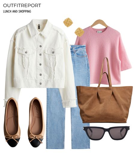 White denim jacket flats pink tshirt and denim jeans 

#LTKstyletip #LTKitbag #LTKshoecrush