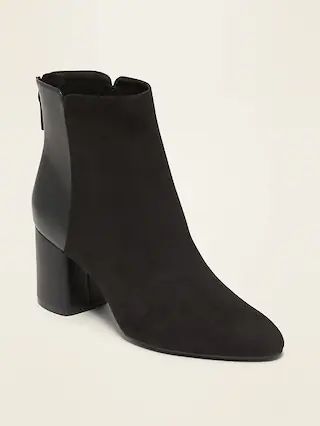 Faux-Suede/Faux-Leather Block-Heel Boots for Women | Old Navy (US)