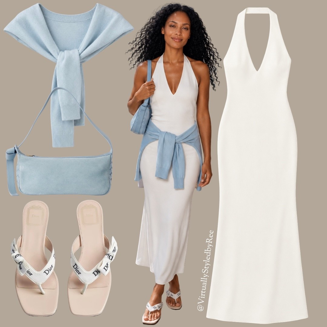 POV: You just landed in Mykonos 🤍🩵

This is the effortless holiday outfit you can wear on repeat. A flattering white halter maxi, the prettiest baby blue knit tied at the waist which can be thrown over the shoulders for cooler summer evenings, the cutest shoulder bag, and Dior heel sandals that instantly elevate the look.

Everything is linked below ✨ Save this for your next beach club or European summer trip!

#LTKStyle #BeachClubStyle #MykonosStyle #ResortWear #EuropeanSummer #VacationOutfit #LuxuryStyle #QuietLuxury #SummerStyle #VacationLooks

#LTKtravel #LTKeurope #LTKsummer #LTKuk