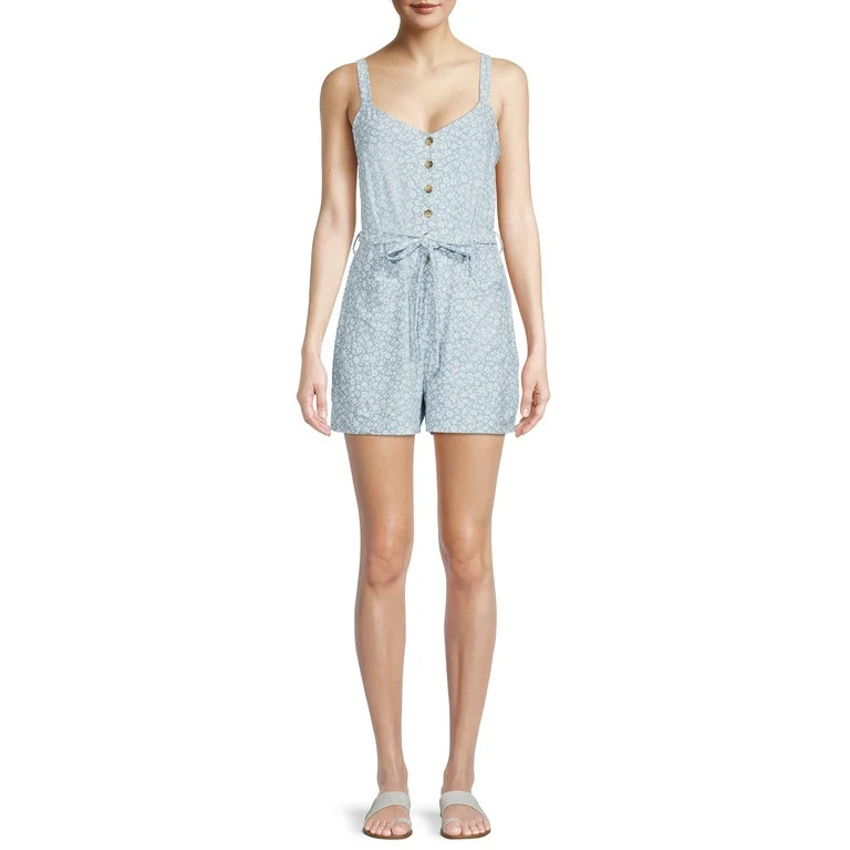 No Boundaries Juniors' Button Front Romper | Walmart (US)