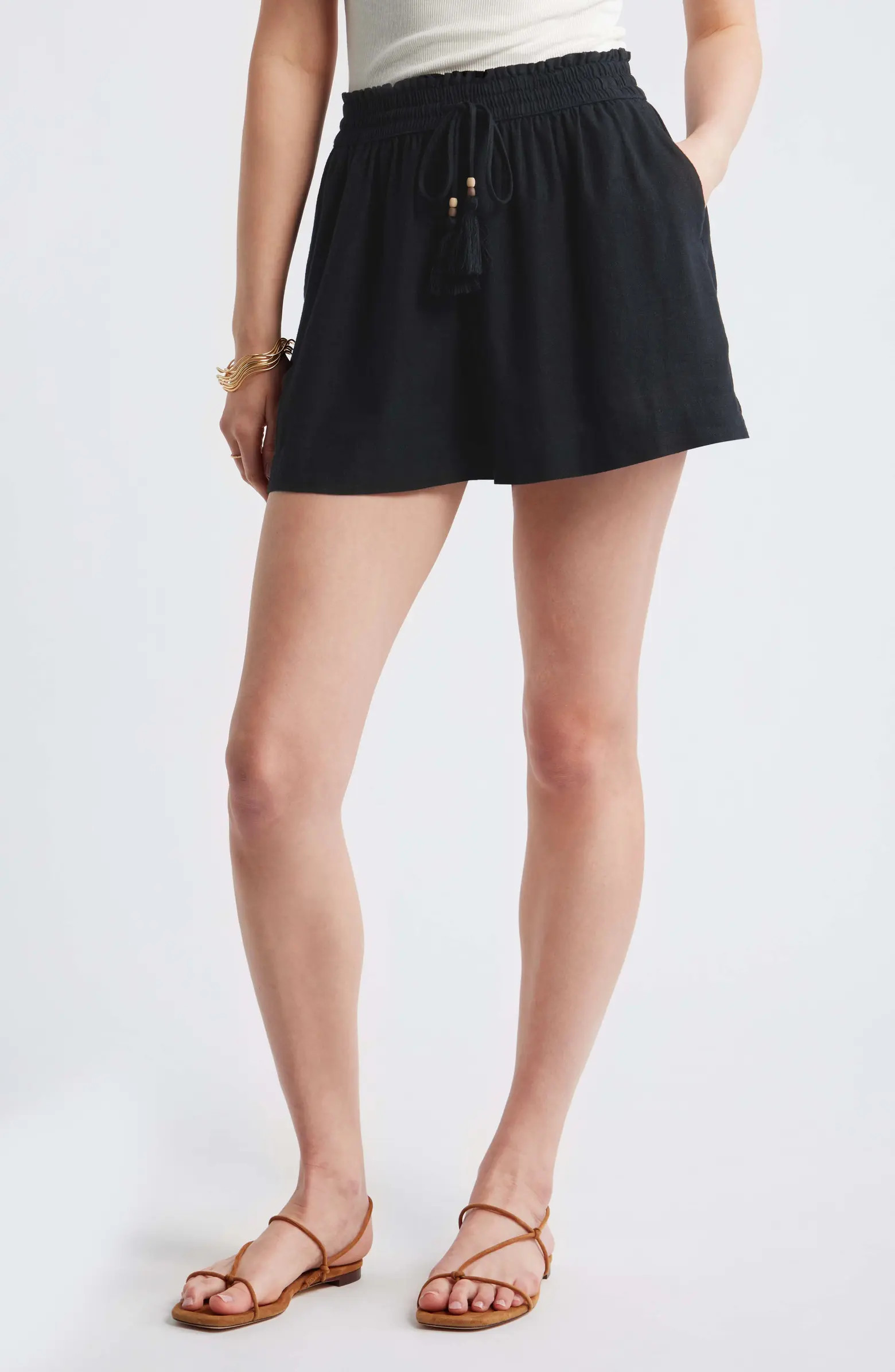 Beaded Tassel Linen Blend Shorts | Nordstrom