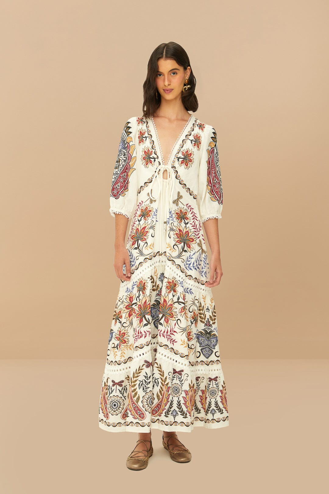 Off-White Boho Glam LENZING™ ECOVERO™ Euroflax™ Maxi Dress | FarmRio (US)