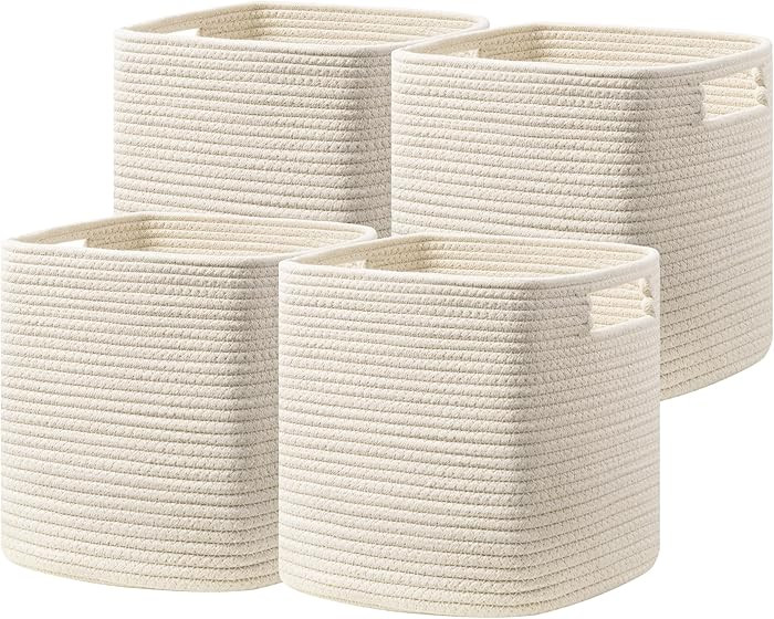 UBBCARE Set of 4 Storage Cubes-13 X 13 X 13 In, Cotton Rope Basket for Shelves, Toys, Book, Cube ... | Amazon (US)
