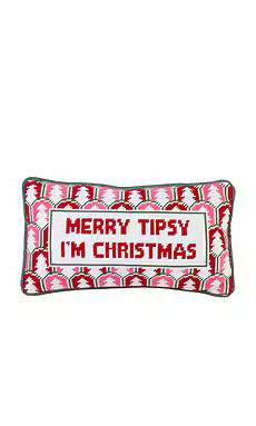 Furbish Studio Merry Tipsy Needlepoint Pillow in Red & Pink from Revolve.com | Revolve Clothing (Global)