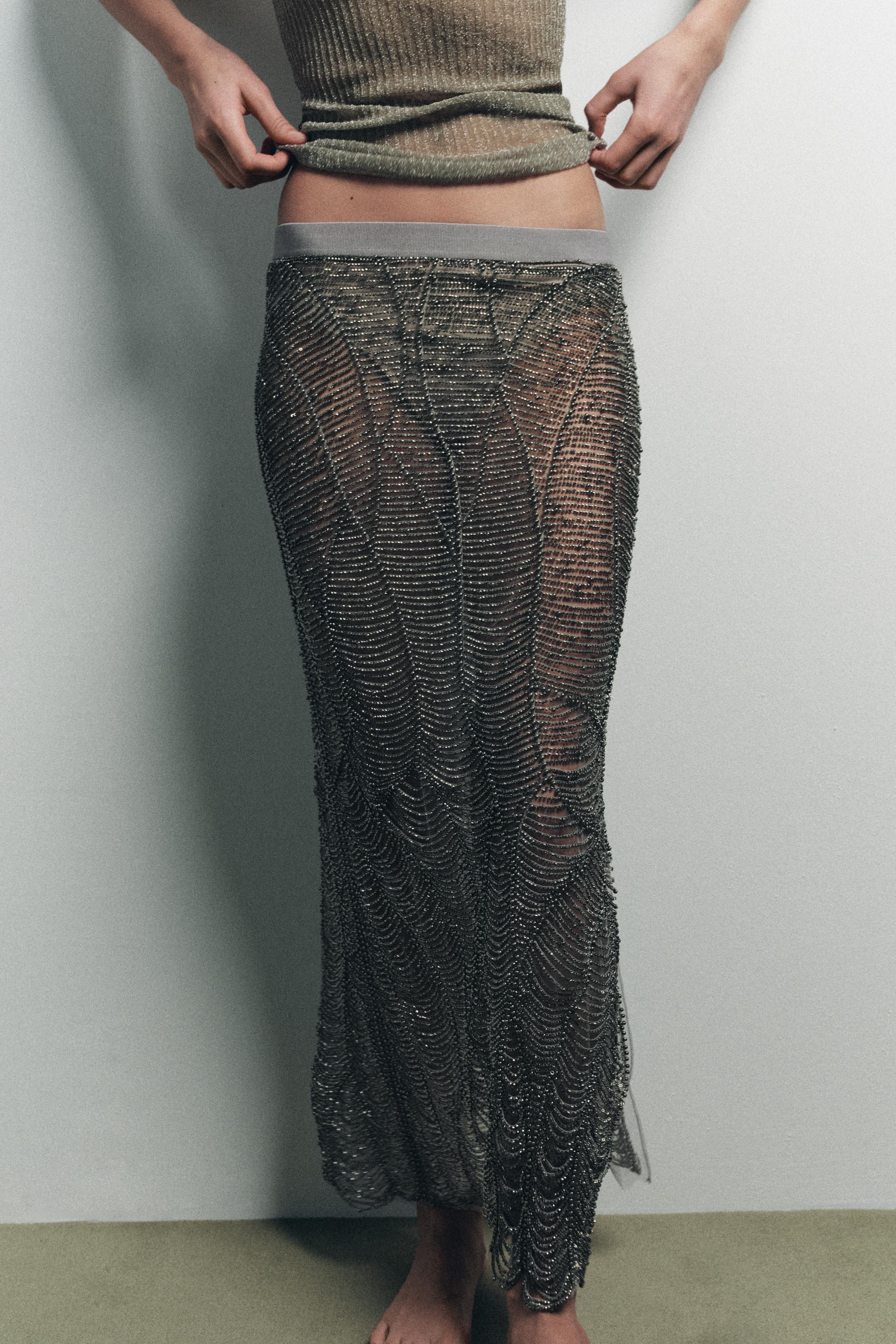 SEMI-SHEER BEADED SKIRT | Zara UK
