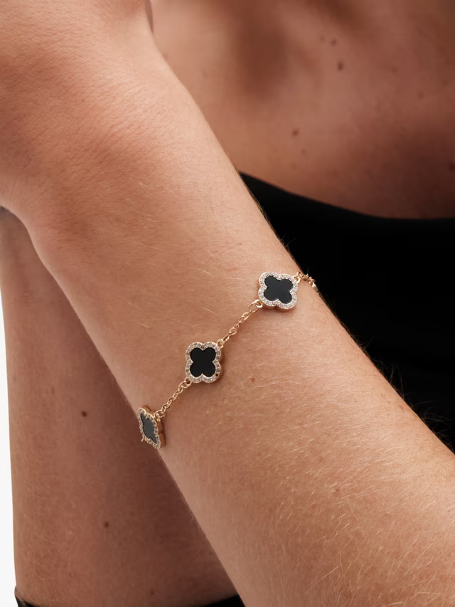 Jon Richard Jet Enamel Clover Chain Bracelet, Gold/Black | John Lewis (UK)