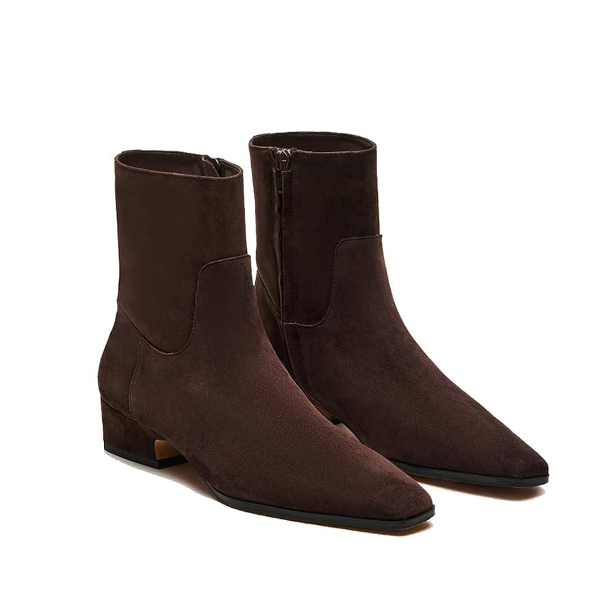 Women's Ankle Boots Square Toe Low Chunky Block Heel Booties Comfortable Short Boots Side Zipper ... | Amazon (US)