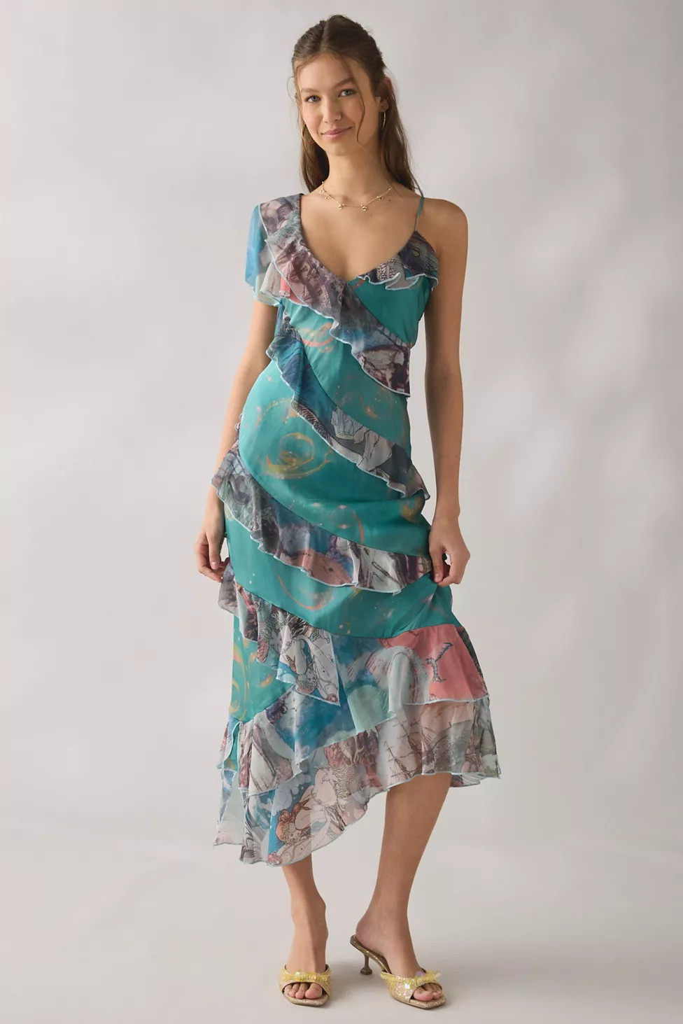 Tyler McGillivary Cordelia Bubble Siren Asymmetric Ruffle Maxi Dress | Urban Outfitters (US and RoW)