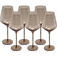 Saludi Original Smokey Sand Wine Glasses, 16.5oz (Set of 6) Stemmed Single Color Smoky Amber Brow... | Amazon (US)