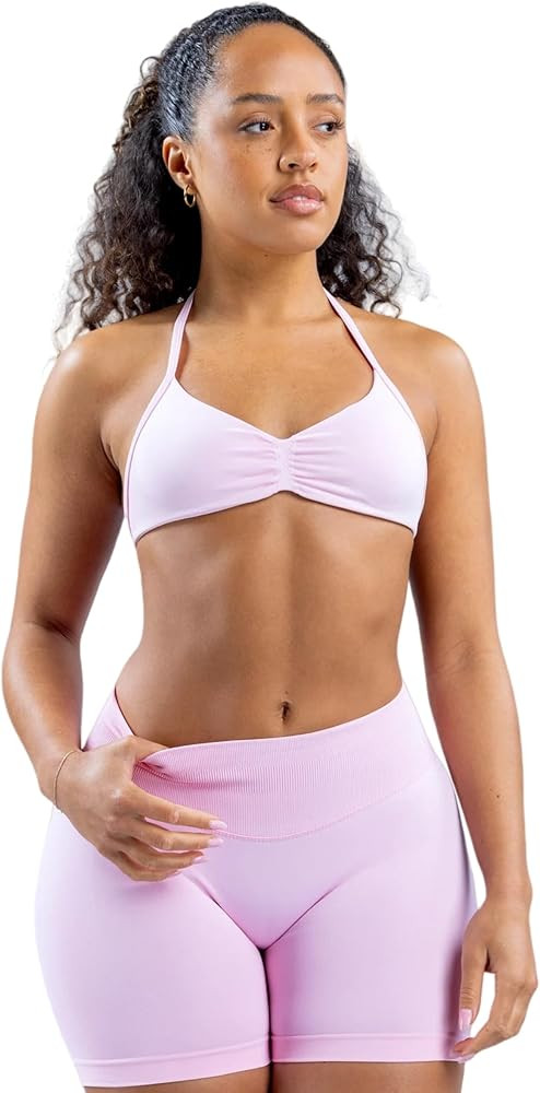 Workout Sets for Women 2 Piece Seamless Halter Sports Bra Butt Lifting Impact Shorts Gym Yoga Act... | Amazon (US)