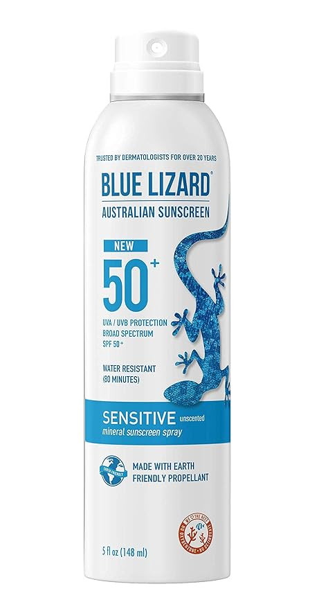 BLUE LIZARD Mineral Sunscreen Sensitive SPF 50+ Spray, 5 Ounce | Amazon (US)